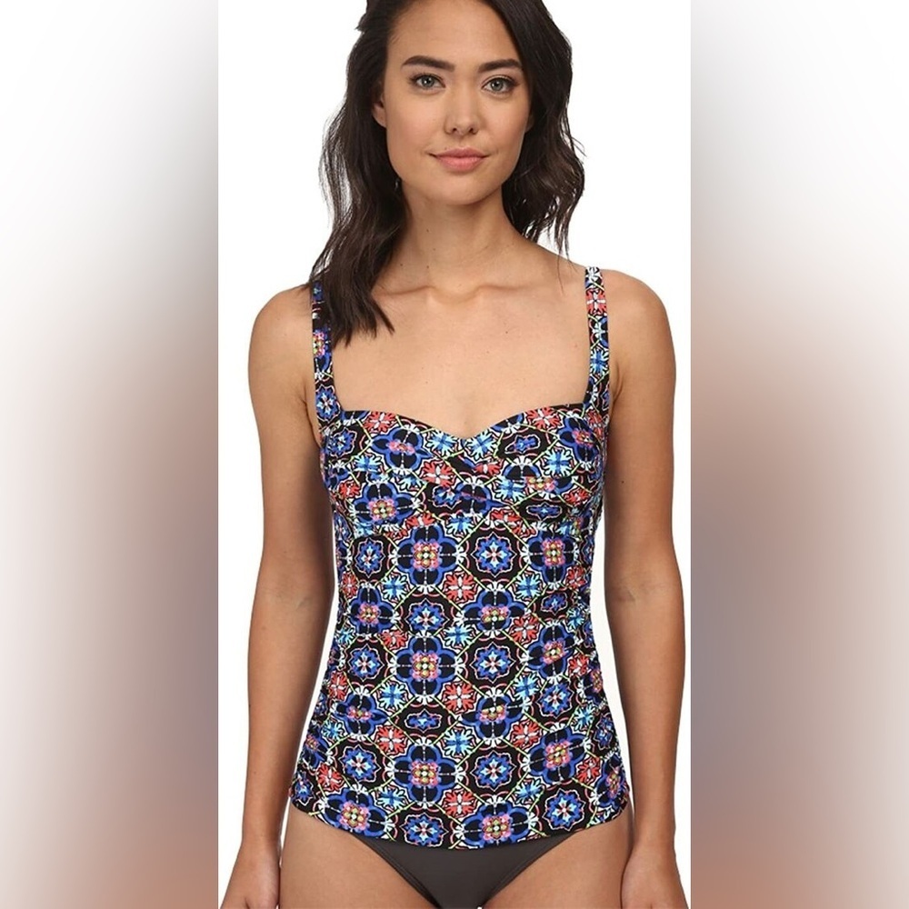 La Blanca Casa Azul Sweetheart Tankini Swim Top Multicolor Geometric Size 10
